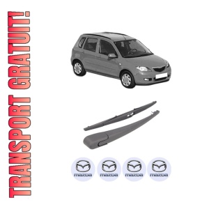 Set brat stergator spate cu lamela pentru MAZDA 2 (DY) din 2003-2007, pentru spate, din cauciuc siliconat rezistent, 4 stickere auto MAZDA