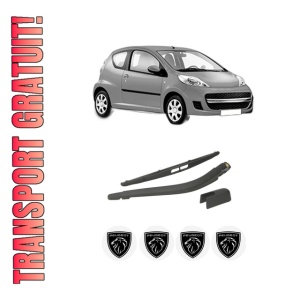 Set brat stergator spate cu lamela pentru PEUGEOT 107 (PM_, PN_) din 2005-2014, pentru spate, din cauciuc siliconat rezistent, 4 stickere auto PEUGEOT