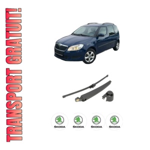 Set brat stergator spate cu lamela pentru SKODA ROOMSTER (5J7) din 2006-2015, pentru spate, din cauciuc siliconat rezistent, 4 stickere auto SKODA
