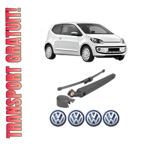 Set brat stergator spate cu lamela pentru Volkswagen UP! (121, 122, BL1, BL2, BL3, 123) din 2011-2023, pentru spate, din cauciuc siliconat rezistent, 4 stickere auto Volkswagen