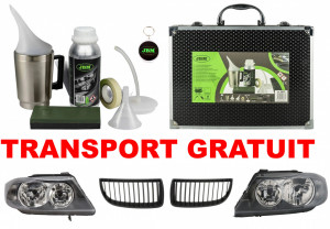 Set complet Kit Restaurare Faruri Cu Polimer Lichid Jbm - cu 600 ml Substanta Polimer si Trusa Diplomat compatibila cu toate tipurile de far din gama Bmw