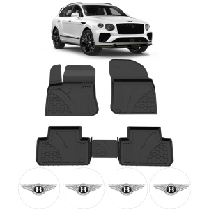 Set covorase Bentley Bentayga din 2016, covorase presuri tavita auto, cu tunel median intermediar din cauciuc thermoplastic, 4 Stickere auto cu Bentley - Img 2