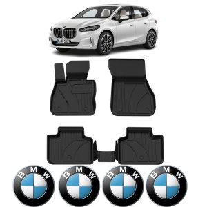 Set covorase BMW Seria 2 U06 Active Tourer din 2021, covorase presuri tavita auto, cu tunel median intermediar din cauciuc thermoplastic, 4 Stickere auto cu BMW - Img 2