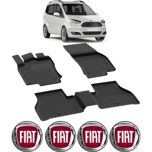 Set covorase Ford Tourneo Courier din 2014-2023, covorase presuri tavita auto, cu tunel median intermediar din cauciuc thermoplastic, 4 Stickere auto cu Ford - Img 2