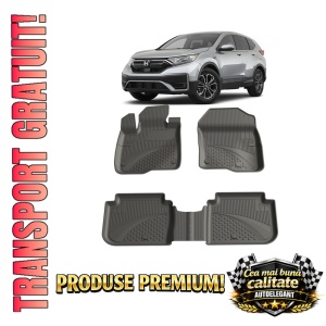 Set covorase Honda CR-V din 2017 - 2022, covorase presuri tavita auto, cu tunel median intermediar din cauciuc thermoplastic, 4 Stickere auto cu Honda