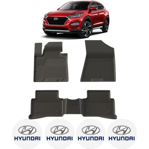 Set covorase Hyundai Tucson III din 2015 - 2020, covorase presuri tavita auto, cu tunel median intermediar din cauciuc thermoplastic, 4 Stickere auto cu Hyundai - Img 2