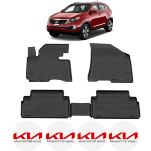 Set covorase Kia Sportage III din 2010 - 2015, covorase presuri tavita auto, cu tunel median intermediar din cauciuc thermoplastic, 4 Stickere auto cu Kia - Img 2