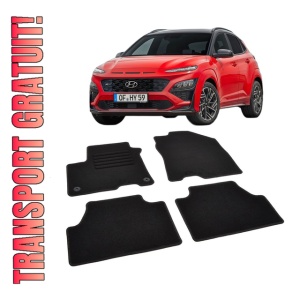 Set covorase mocheta Hyundai Kona 1 Electric 2018-2023, din mocheta, compatibile cu autoturismul Hyundai Kona 1 Electric