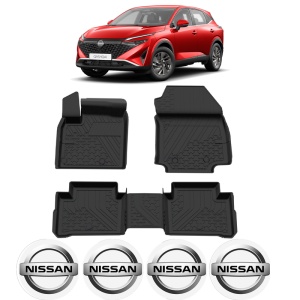 Set covorase Nissan Qashqai III din 2021, covorase presuri tavita auto, cu tunel median intermediar din cauciuc thermoplastic, 4 Stickere auto cu Nissan - Img 2