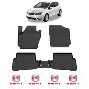 Set covorase Seat Ibiza din 2008 - 2017, covorase presuri tavita auto, cu tunel median intermediar din cauciuc thermoplastic, 4 Stickere auto cu Seat - Img 2