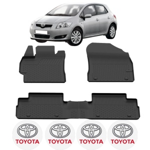 Set covorase Toyota Auris I din 2007 - 2012, covorase presuri tavita auto, cu tunel median intermediar din cauciuc thermoplastic, 4 Stickere auto cu Toyota - Img 2