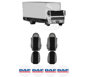 Set Huse Scaune Camion Tir DAF CF 75 din 2001-2013, Auto, Model ELEGANCE Q, Culoare Gri, 4x Stickere auto cu DAF