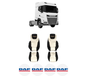 Set Huse Scaune Camion Tir DAF XG din 2021, Auto, Model CLASSIC, Culoare Sampanie, 4x Stickere auto cu DAF