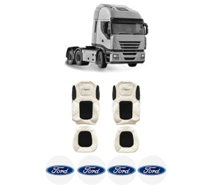 Set Huse Scaune Camion Tir FORD STRALIS II din 2012-2017, Auto, Model ELEGANCE Q, Culoare Sampanie, 4x Stickere auto cu FORD
