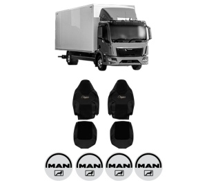 Set Huse Scaune Camion Tir MAN TGL II din 2020, Auto, Model ELEGANCE S, Culoare Negru, 4x Stickere auto cu MAN