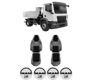 Set Huse Scaune Camion Tir MAN TGM II din 2020, Auto, Model ELEGANCE Q, Culoare Gri, 4x Stickere auto cu MAN
