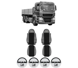 Set Huse Scaune Camion Tir MAN TGS I din 2005-2022, Auto, Model ELEGANCE Q, Culoare Gri, 4x Stickere auto cu MAN