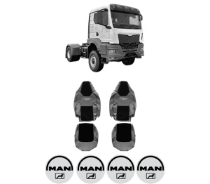 Set Huse Scaune Camion Tir MAN TGS II din 2020, Auto, Model ELEGANCE S, Culoare Gri, 4x Stickere auto cu MAN