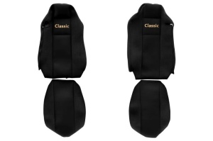 Set Huse Scaune Camion Tir MAN TGX I din 2006-2021, Auto, Model CLASSIC, Culoare Negru, 4x Stickere auto cu MAN - Img 2