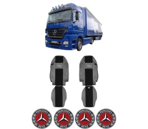 Set Huse Scaune Camion Tir MERCEDES-BENZ ACTROS MP2 / MP3 din 2002-2009, Auto, Model ELEGANCE Q, Culoare Gri, 4x Stickere auto cu MERCEDES-BENZ