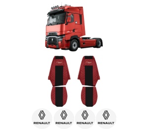 Set Huse Scaune Camion Tir RENAULT TRUCKS MAGNUM din 2004-2013, Auto, Model ELEGANCE Q, Culoare Rosu, 4x Stickere auto cu RENAULT TRUCKS