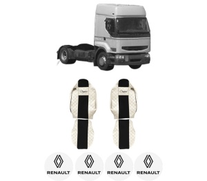 Set Huse Scaune Camion Tir RENAULT TRUCKS PREMIUM din 1996-2000, Auto, Model ELEGANCE Q, Culoare Bej, 4x Stickere auto cu RENAULT TRUCKS