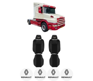 Set Huse Scaune Camion Tir RENAULT TRUCKS T din 2004-2019, Auto, Model ELEGANCE Q, Culoare Negru, 4x Stickere auto cu RENAULT TRUCKS