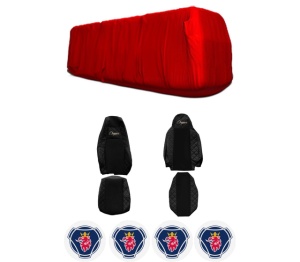 Set Huse Scaune Camion Tir SCANIA L din 2017-2023, Auto, Model ELEGANCE Q, Culoare Negru, 4x Stickere auto cu SCANIA