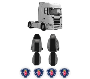 Set Huse Scaune Camion Tir SCANIA S din 2016-2023, Auto, Model ELEGANCE Q, Culoare Gri, 4x Stickere auto cu SCANIA