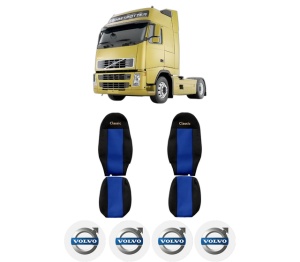 Set Huse Scaune Camion Tir VOLVO FH din 2005-2009, Auto, Model CLASSIC, Culoare Albastru, 4x Stickere auto cu VOLVO