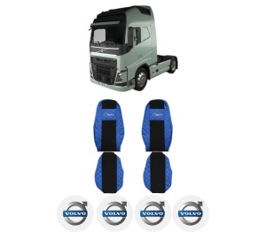 Set Huse Scaune Camion Tir VOLVO FH II din 2012-2017, Auto, Model ELEGANCE Q, Culoare Albastru, 4x Stickere auto cu VOLVO