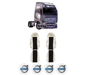 Set Huse Scaune Camion Tir VOLVO FH16 II din 2012-2014, Auto, Model ELEGANCE Q, Culoare Bej, 4x Stickere auto cu VOLVO