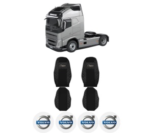 Set Huse Scaune Camion Tir VOLVO FH16 III din 2020-2024, Auto, Model ELEGANCE Q, Culoare Negru, 4x Stickere auto cu VOLVO