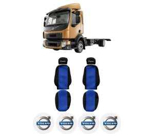 Set Huse Scaune Camion Tir VOLVO FL din 2000-2006, Auto, Model CLASSIC, Culoare Albastru, 4x Stickere auto cu VOLVO