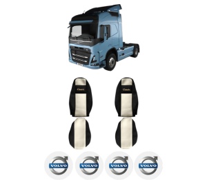 Set Huse Scaune Camion Tir VOLVO FM III din 2020-2022, Auto, Model CLASSIC, Culoare Sampanie, 4x Stickere auto cu VOLVO