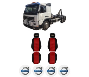 Set Huse Scaune Camion Tir VOLVO FM10 din 1999-2001, Auto, Model CLASSIC, Culoare Rosu, 4x Stickere auto cu VOLVO