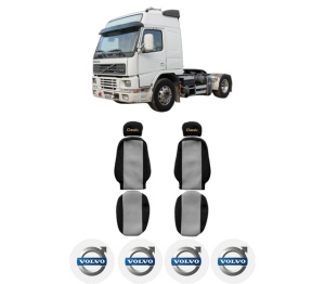 Set Huse Scaune Camion Tir VOLVO FM12 din 1998-2008, Auto, Model CLASSIC, Culoare Gri, 4x Stickere auto cu VOLVO