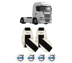 Set Huse Scaune Camion Tir VOLVO G I din 2003-2019, Auto, Model ELEGANCE S, Culoare Sampanie, 4x Stickere auto cu VOLVO