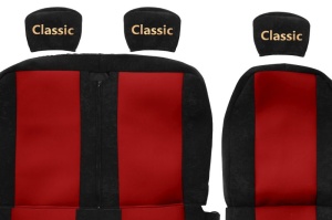 Set Huse Scaune Camion Tir VW TRANSPORTER T5 Platform/Chassis (7JD, 7JE, 7JL, 7JY, 7JZ, 7F din 2003-2015, Auto, Model CLASSIC, Culoare Rosu, 4x Stickere auto cu VW - Img 3