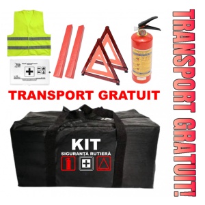 Set Kit siguranta auto omologat R.A.R, Stingator cu manometru 1kg P1 , Trusa Medicala, 2 Triunghiuri Reflectorizante, geanta - kit compatibil cu orice autoturism