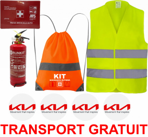 Set Kit siguranta auto OMOLOGAT RAR cu saculet compact ce contine - Stingator cu manometru P1 1kg, Trusa Medicala , Vesta Reflectorizanta, Stickere Cadou KIA. Compatibilitate cu orice autoturism accesorii pentru autoturismul tau - masina v67298