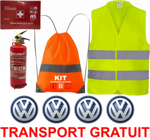 Set Kit siguranta auto OMOLOGAT RAR cu saculet compact ce contine - Stingator cu manometru P1 1kg, Trusa Medicala , Vesta Reflectorizanta, Stickere Cadou VOLKSWAGEN. Compatibilitate cu orice autoturism accesorii pentru autoturismul tau - masina v67218