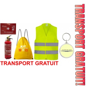 Set Kit siguranta auto OMOLOGAT RAR cu saculet compact ce contine - Stingator cu manometru P1 1kg, Trusa Medicala , Vesta Reflectorizanta, Breloc Cadou CHRYSLER. Compatibil cu orice autoturism.