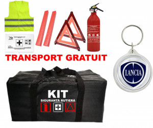 Set Kit - Trusa siguranta auto omologat R.A.R, Stingator cu manometru 1kg P1 , Trusa Medicala, 2 Triunghiuri Reflectorizante , 1 Breloc LANCIA accesorii pentru autoturismul tau - masina v92743