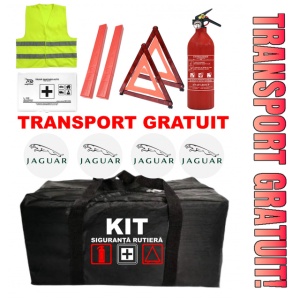 Set Kit - Trusa siguranta auto omologat R.A.R, Stingator cu manometru 1kg P1 , Trusa Medicala, 2 Triunghiuri Reflectorizante , 4 stickere autoadezive JAGUAR
