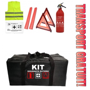 Set Kit - Trusa siguranta auto omologat R.A.R, Stingator cu manometru 1kg P1 , Trusa Medicala, 2 Triunghiuri Reflectorizante , 4 stickere autoadezive Peugeot
