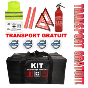 Set Kit - Trusa siguranta auto omologat R.A.R, Stingator cu manometru 1kg P1 , Trusa Medicala, 2 Triunghiuri Reflectorizante , 4 stickere autoadezive Volvo
