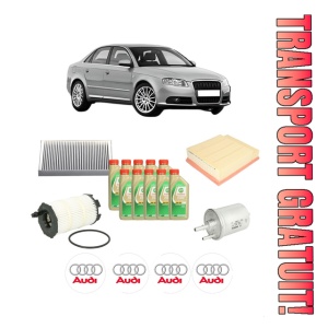 Set Pachet filtre revizie Bosch, 10 litrii ulei Castrol 5W30 AUDI A4 B7 (8EC) RS4 quattro din 2005-2008, 4x Stickere auto cu AUDI