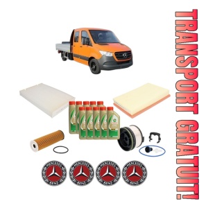 Set Pachet filtre revizie Bosch, 10 litrii ulei Castrol 5W40 MERCEDES-BENZ SPRINTER 3,5-t Platform/Chassis (B907, B910) 315 CDI RWD (907.131, 907.133, 907.135, 907.231, 907.233... din 2020, 4x Stickere auto cu MERCEDES-BENZ