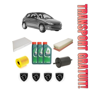 Set Pachet filtre revizie Bosch, 3 litrii ulei Castrol 10W40 PEUGEOT 206 Hatchback (2A/C) 1.4 16V din 2003-2008, 4x Stickere auto cu PEUGEOT